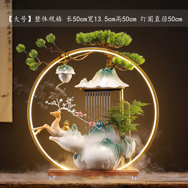 新款招财流水摆件循环水鹿白菜葫芦家居客厅办公室装饰玄关开业礼