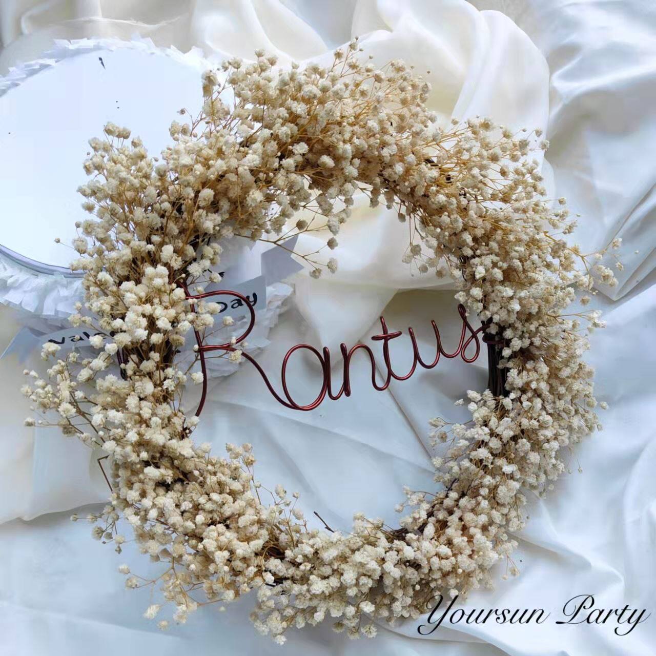 满天星圣诞花环复古做旧风格平安夜门口装饰干花吊环名字定制花圈