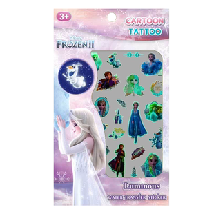迪士尼夜光纹身贴冰雪奇缘爱莎公主转印贴卡通儿童贴纸男孩女孩水印印花水贴可爱可洗透明贴纸装饰图案小礼物