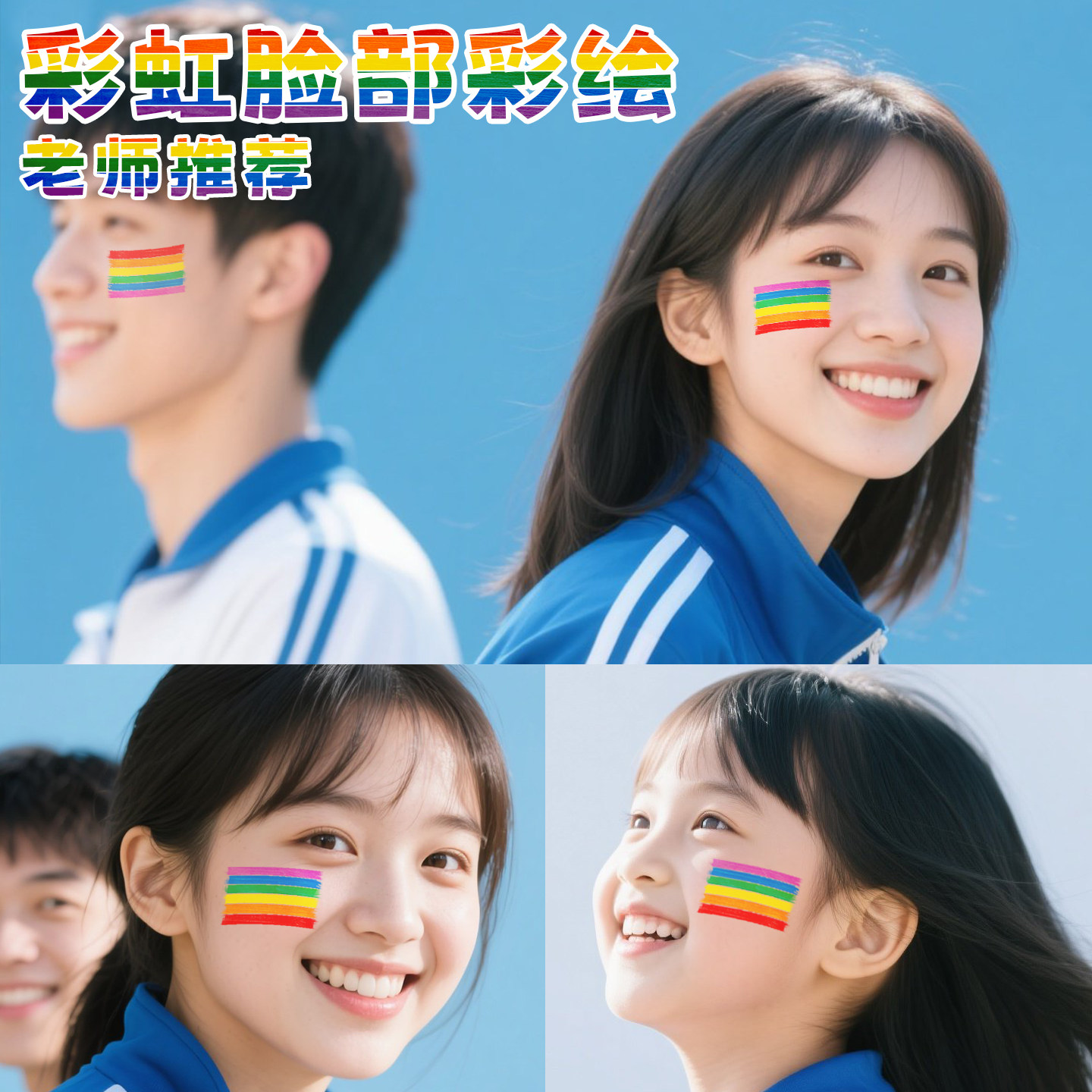 运动会人体脸部彩绘画笔面部颜料油彩脸彩印章可水洗幼儿园毕业表演彩虹棒啦啦队马拉松创意入场氛围气氛道具