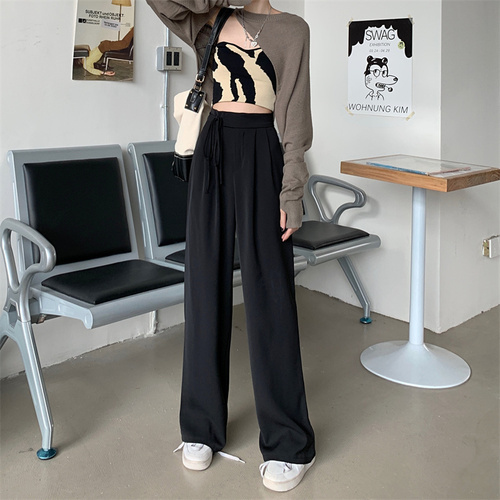 Wide leg pants, high waist draped suit pants, new straight casual pants in summer 2021