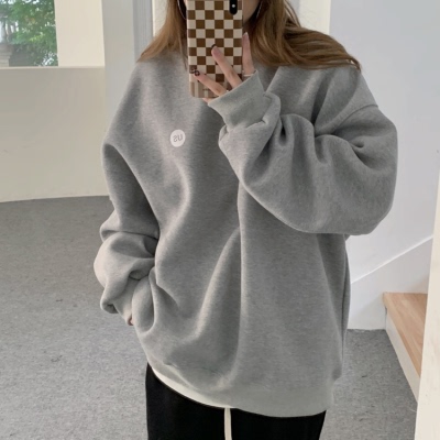 Grey pullover hoodless sweater women's spring and autumn thin Korean version loose and lazy style winter coat top trendy