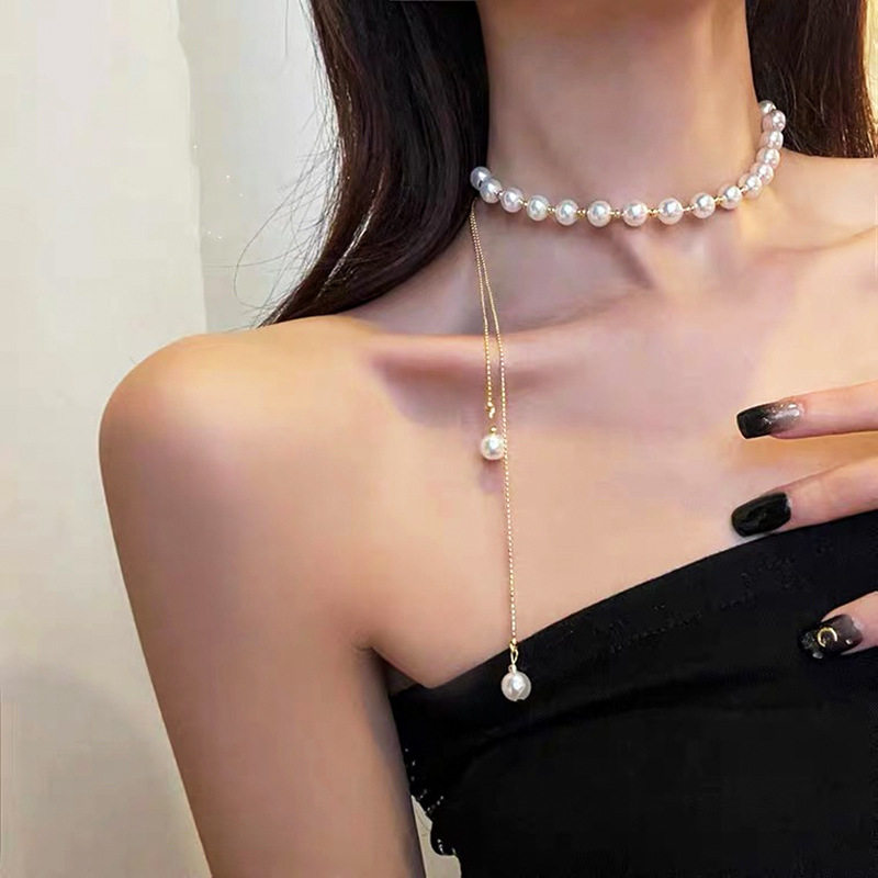 网红夏季珍珠项链女ins小众设计感气质锁骨链欧美潮流首饰品