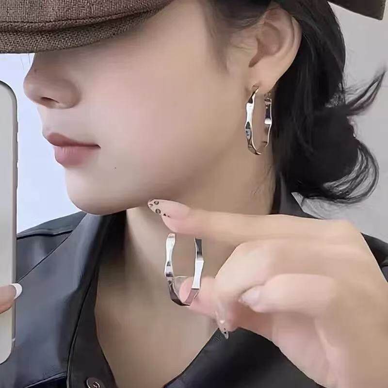 银色几何不规则耳圈欧美夸张耳环女新款潮酷个性设计百搭时尚耳饰