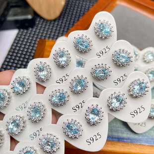 s925纯银针爆款天然水晶切面托帕石耳钉豪华戴妃款高级感气质ins