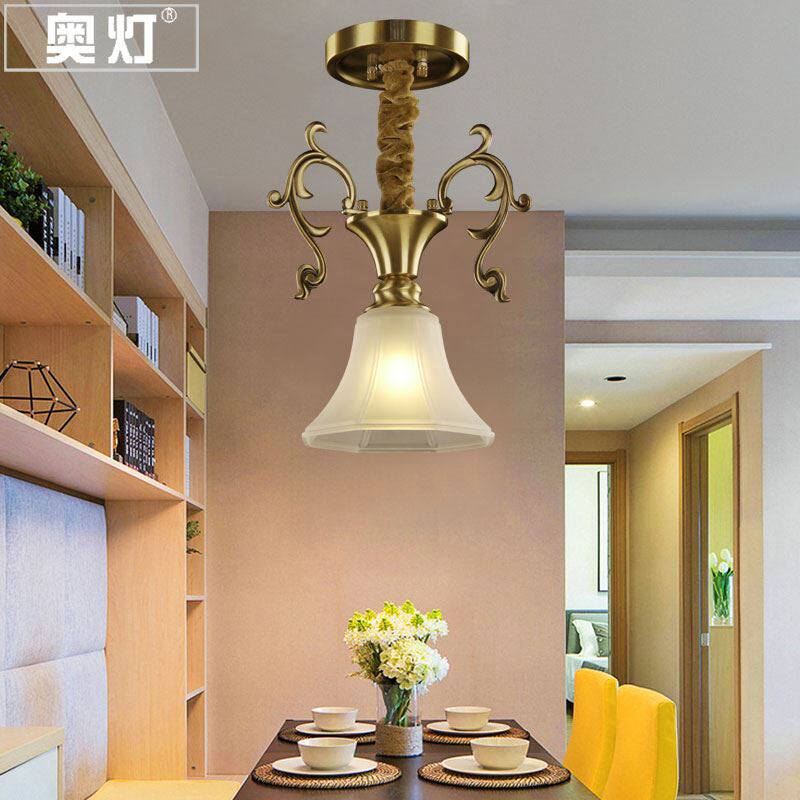 奥灯全铜花枝入户玄关走廊led灯欧式艺术阳台吧台全铜小吊灯5078