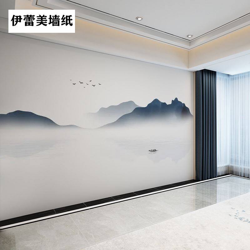 新中式水墨山水意境电视背景墙壁纸客厅大气墙纸定制壁画影视墙布