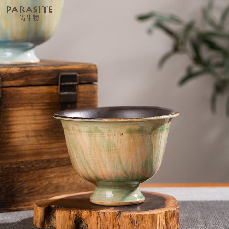 景德镇中式手工花盆陶瓷高脚盆桌面客厅家居花盆粗陶陶土盆