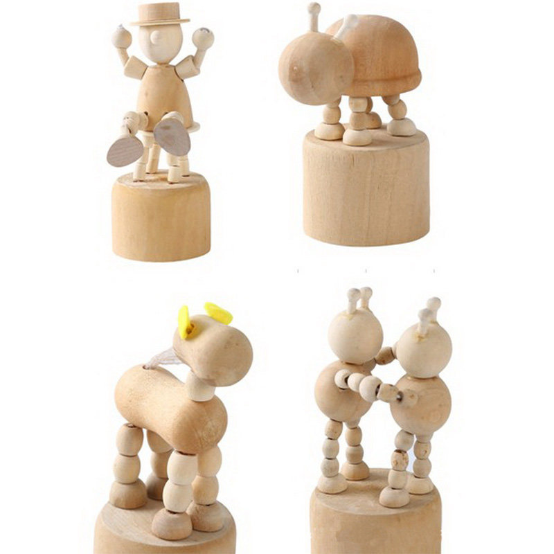 白坯木质机器人手工diy木头人木偶人涂色娃娃儿童绘画涂鸦材料包