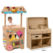 儿童过家家纸板壳手推冰淇淋餐车纸箱厨房玩具幼儿园涂色拼插模型