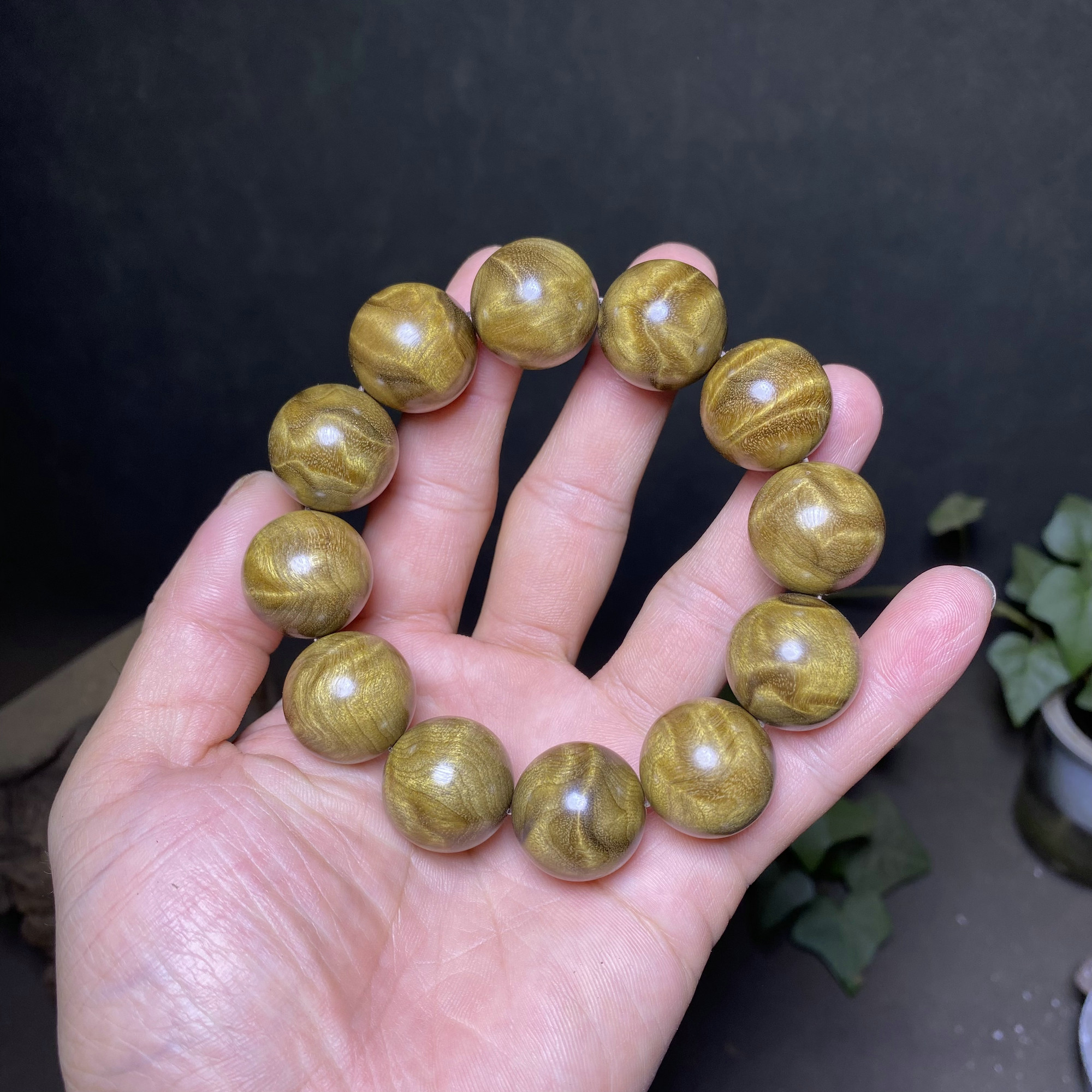 一物一拍阴沉金丝楠木闪电龙胆纹手串文玩手链念珠帝王黄玻璃底