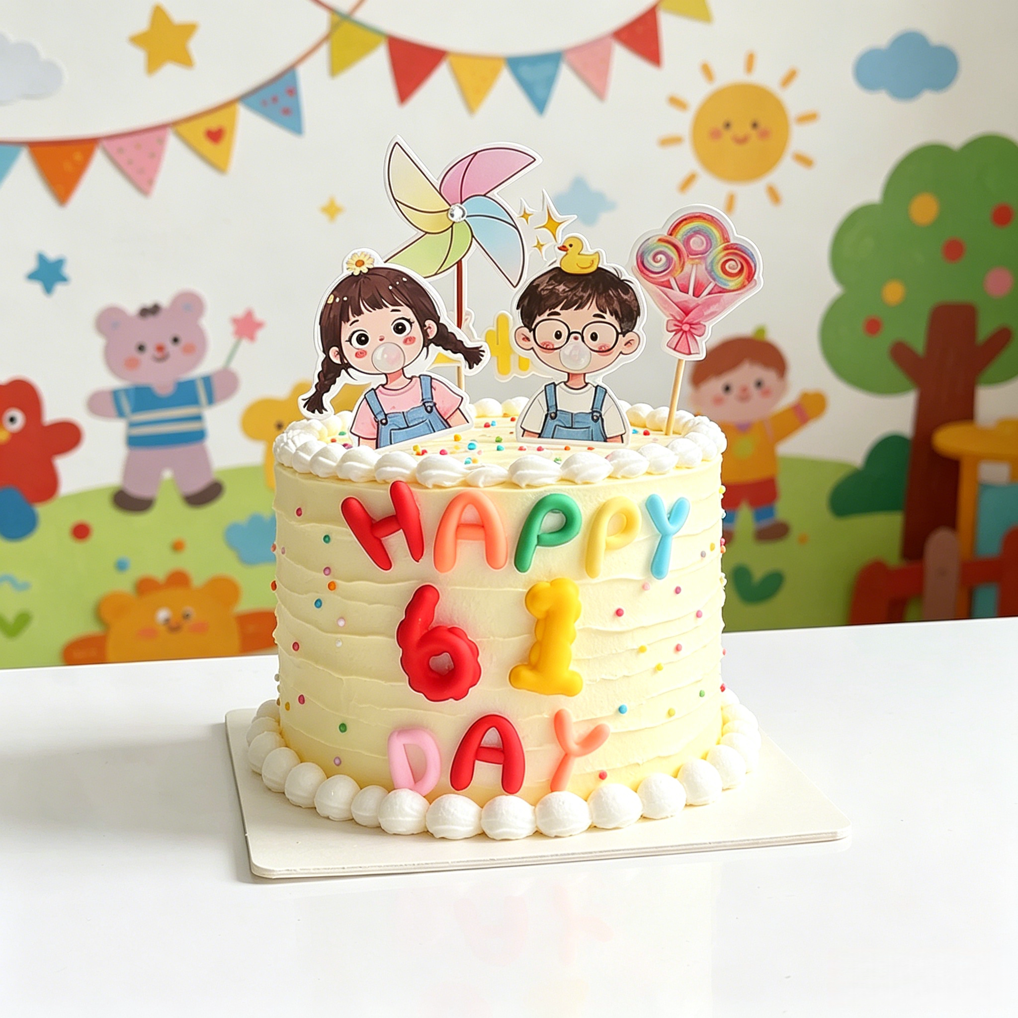 6.1儿童节happy男孩女孩蛋糕装饰