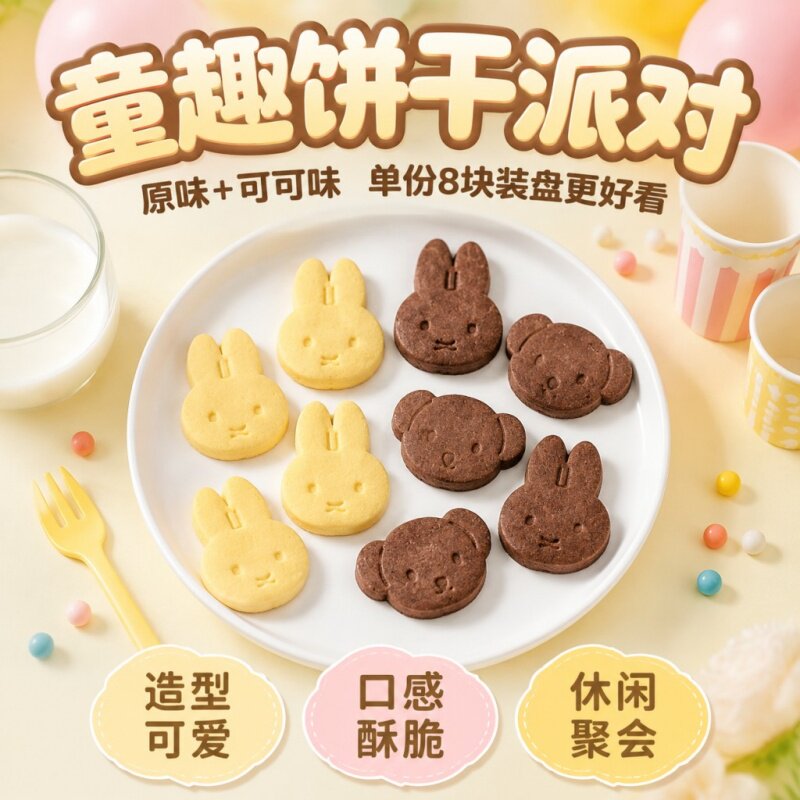 卡通萌趣小熊小兔大头饼干