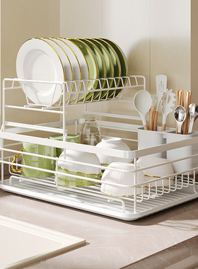碗架家用厨房台面置物架放碗筷沥水盘碗碟沥水架篮双层收纳架碗柜