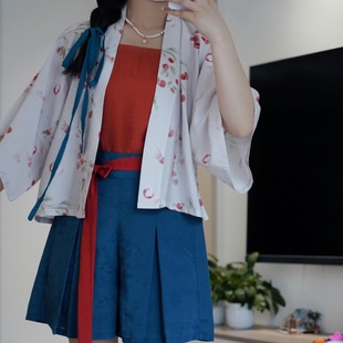 两三松【荔枝小狐狸】貉袖唐褙子宋裤短裤日常汉服女套装珍珠吊带