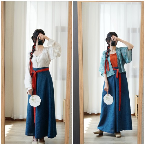 貉袖改良宋裤珠吊带垂领衫八破裙