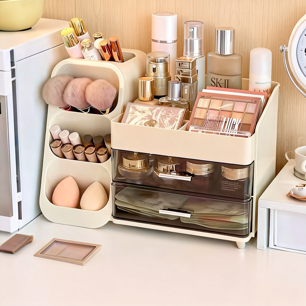 化妆品收纳盒桌面高级感防尘大容量家用梳妆台置物架多功能分格