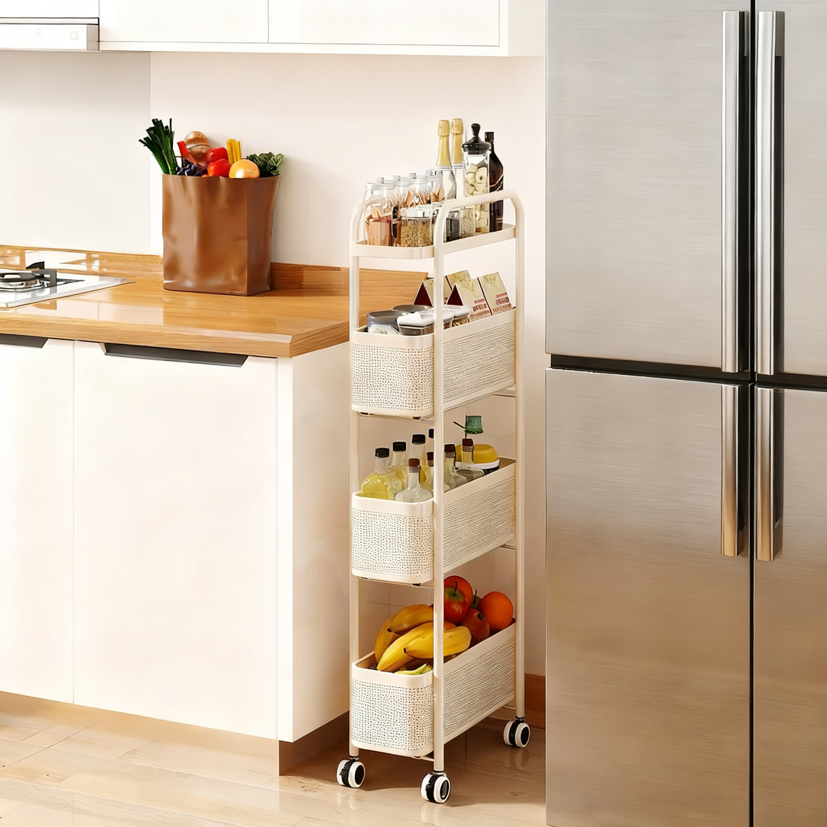 2025新款厨房多功能置夹缝物架落地多层冰箱侧面夹缝小推车收纳