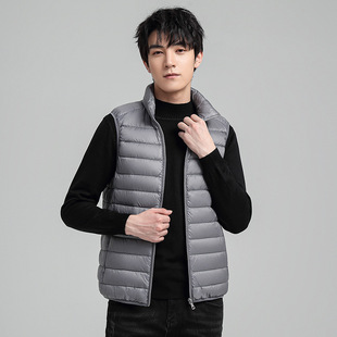 秋冬新款跨境羽绒服男士马甲时尚立领坎肩轻薄羽绒背心男简约上衣