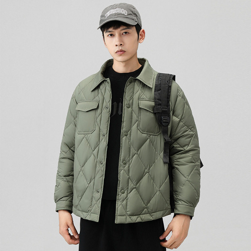 新款90白鸭绒羽绒服男士宽松保暖翻领短款外套青年潮牌时尚上衣