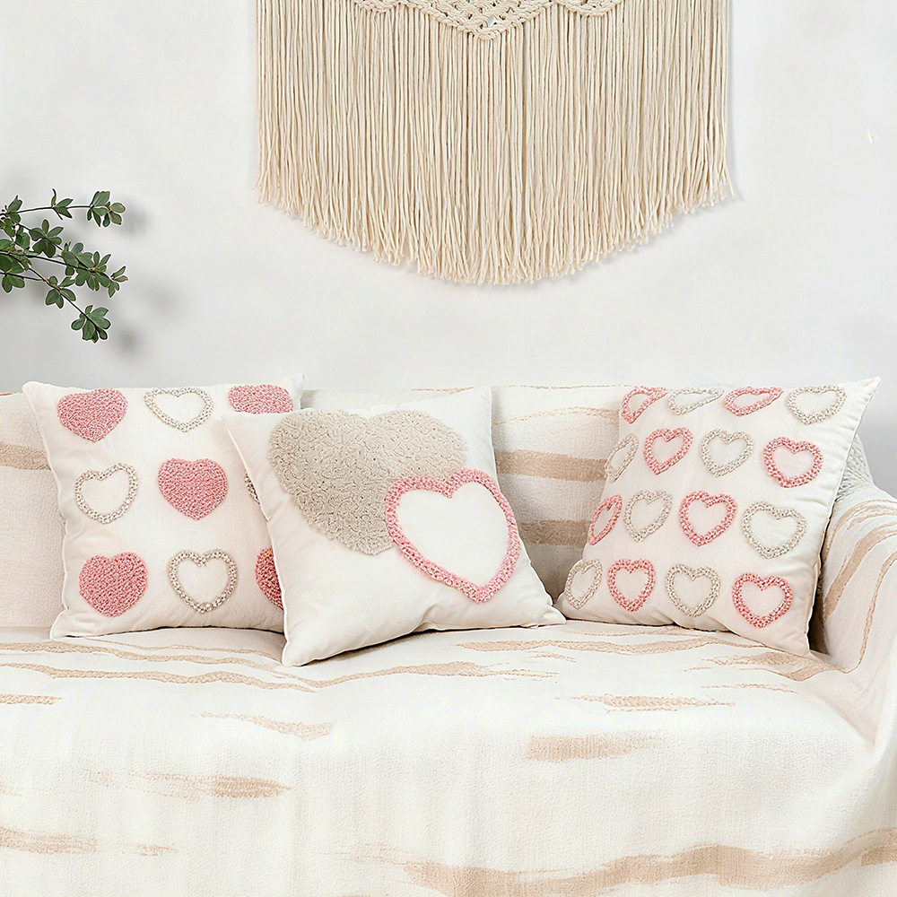 沙发抱枕北欧ins奶油风抱枕 圈绒簇绒立体爱心刺绣情人节沙发,居家布艺,抱枕被,淘宝优惠券,粉丝福利购,淘宝优惠卷