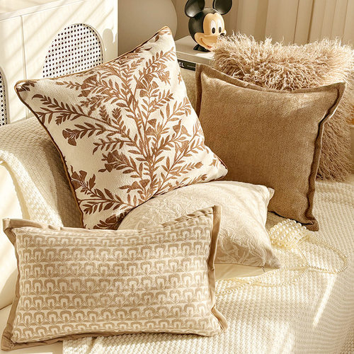 棕色抱枕高级感沙发靠垫奶油风客厅飘窗床头靠枕法式中古风抱枕套