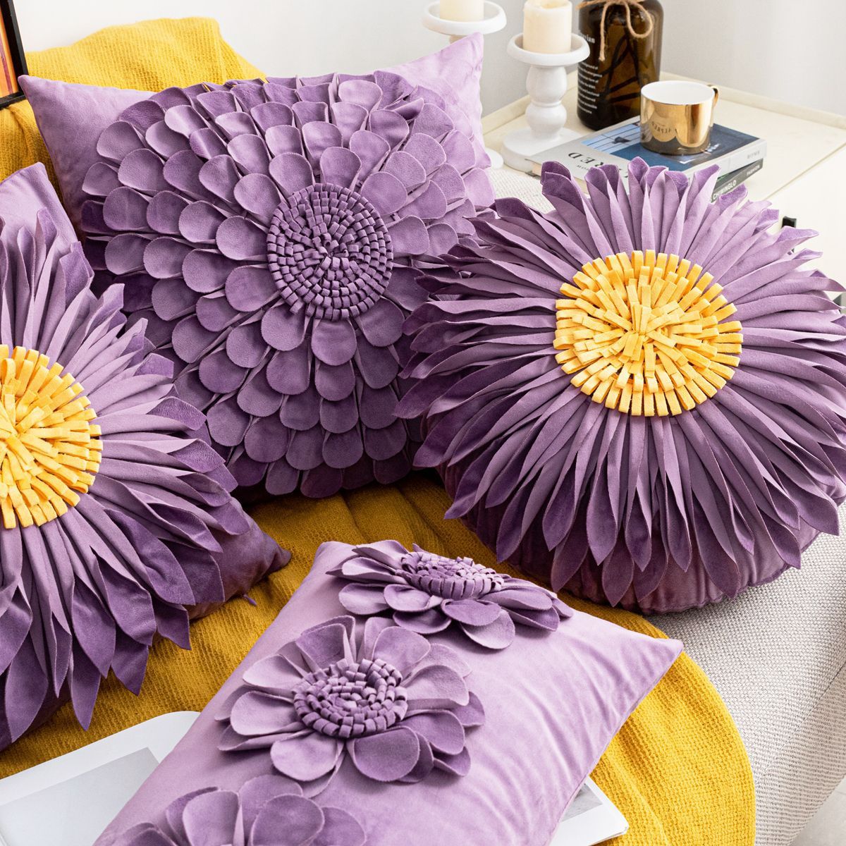 沙发抱枕紫色公主风花朵抱枕