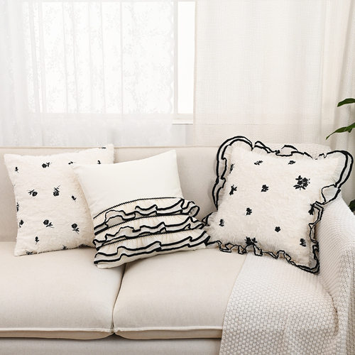 北欧ins双层花边抱枕套