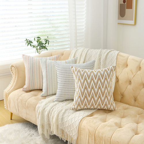ins 风几何纹理抱枕 奶油风条纹波浪靠枕 民宿样板间沙发装饰腰枕