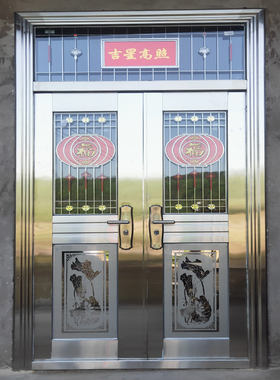 304不锈钢门农村自建房入户门乡村家用防盗门不锈钢大门双开门