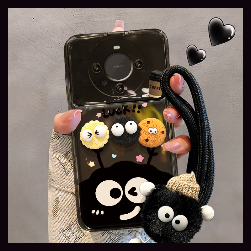 适用华为mate60pro手机壳p50翻盖镜子pura70+软硅胶荣耀200新女款100秋冬luck煤球挂绳90防摔nova12/11保护套
