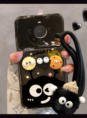 适用华为mate70pro手机壳mate60翻盖镜子pura70+软硅胶荣耀200新女款秋冬luck煤球挂绳90防摔nova12/11保护套