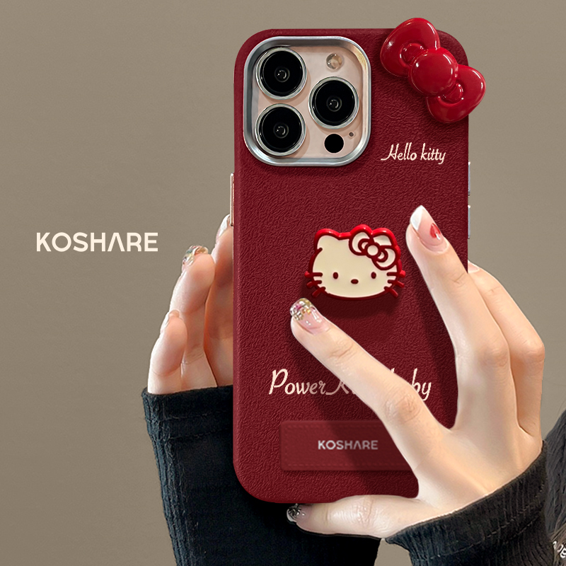 适用苹果16promax手机壳新女款iPhone15/14plus小猫咪金属皮纹13pro带支架挂绳防摔12/11秋冬保护套高级感ins