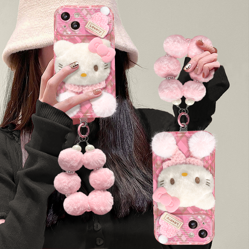 毛绒猫咪手链苹果iPhone16promax手机壳华为pura70女mate60pro+荣耀200镜子支架vivos19新款OPPOreno12小米14,3C数码配件,手机保护套/壳,淘宝优惠券,粉丝福利购,淘宝优惠卷
