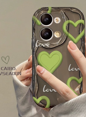 适用opporeno9手机壳新款reno12/11奶油纹findx7/6女生透明10/8pro+绿色爱心链条r17/15防摔a72/53硅胶保护套