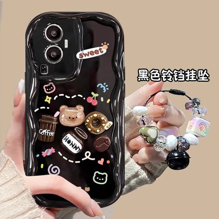 适用opporeno10手机壳reno12/11奶油纹reno9/8pro+新女款女生全包findx7/6咖啡小熊公仔r17/15防摔硅胶保护套