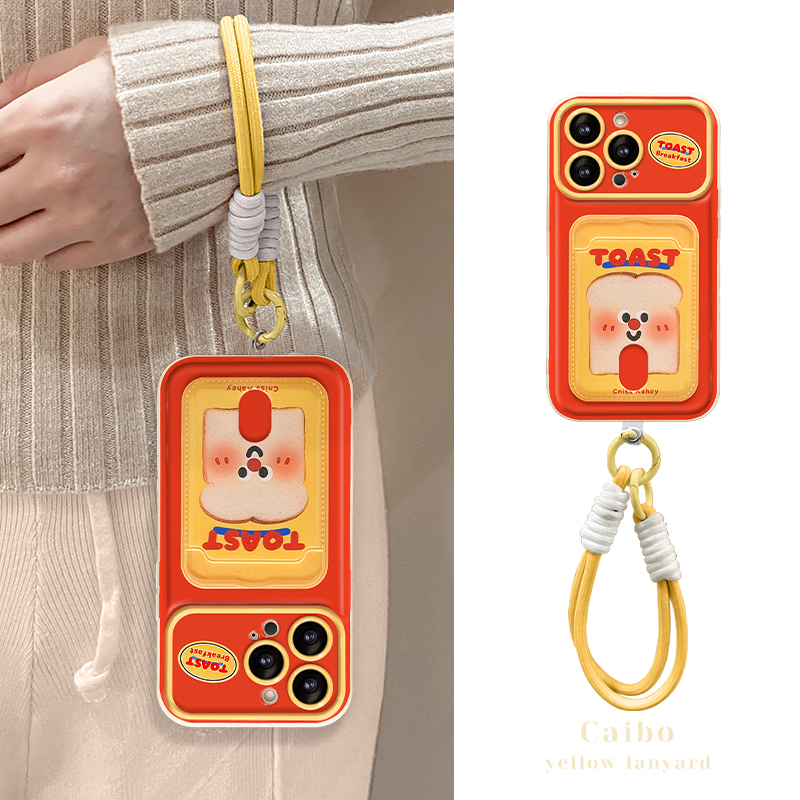 适用苹果13pro手机壳新女款iPhone15promax/14保护套11/12mini面包卡包挂绳xr大视窗8/7plus软硅胶xs翻盖镜子