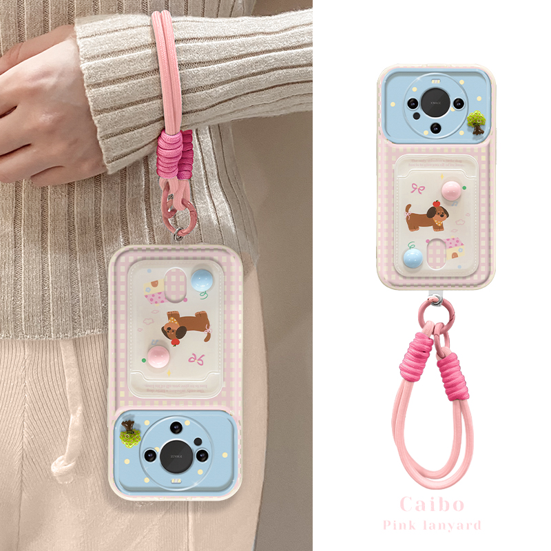 适用华为mate60pro手机壳p50大视窗翻盖镜子pura70硅胶荣耀200新女款100小狗卡包挂绳90防摔nova12/11保护套