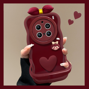 适用vivoX300手机壳新女款 60波浪边套 x200promini蝴蝶结爱心女孩ultra酒红色新年100spro隐形双支架90硅胶70