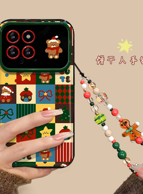 适用小米14手机壳新年女款13/12大视窗全包note11/9pro圣诞姜饼人链条红米k70翻盖镜子10s防摔硅胶k60/50软套