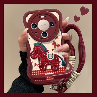 适用华为Mate80promax手机壳新女款mate70pro+刺绣小马挂绳60/50e酒红2026本命年40隐形双支架30硅胶波浪边套