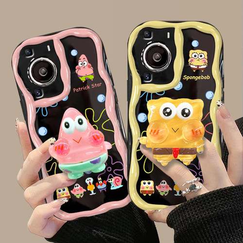 新品上市，奶油纹黄框-海绵宝宝支架手机壳