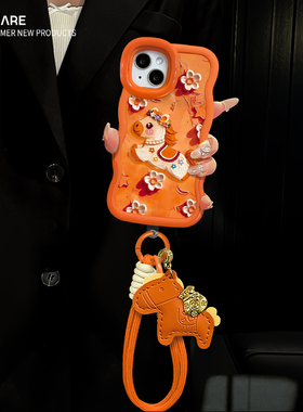 适用于OPPOReno15Pro手机壳2026马年新女款14/13油画花瓣小马橙色10隐形双支架A6Pro软硅胶波浪边全包防摔套