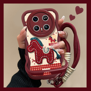 适用于荣耀magic8Pro手机壳新女款刺绣小马magic7隐形双支架magic6至臻版酒红2026本命年波浪边软硅胶保护套