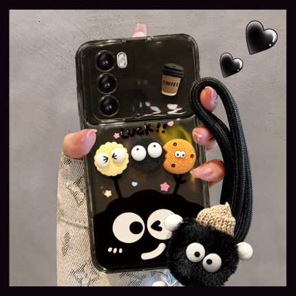 适用opporeno13手机壳reno12新女款reno11/9pro+秋冬findx5/3翻盖镜子8/7防摔luck煤球挂绳reno6/4硅胶保护套