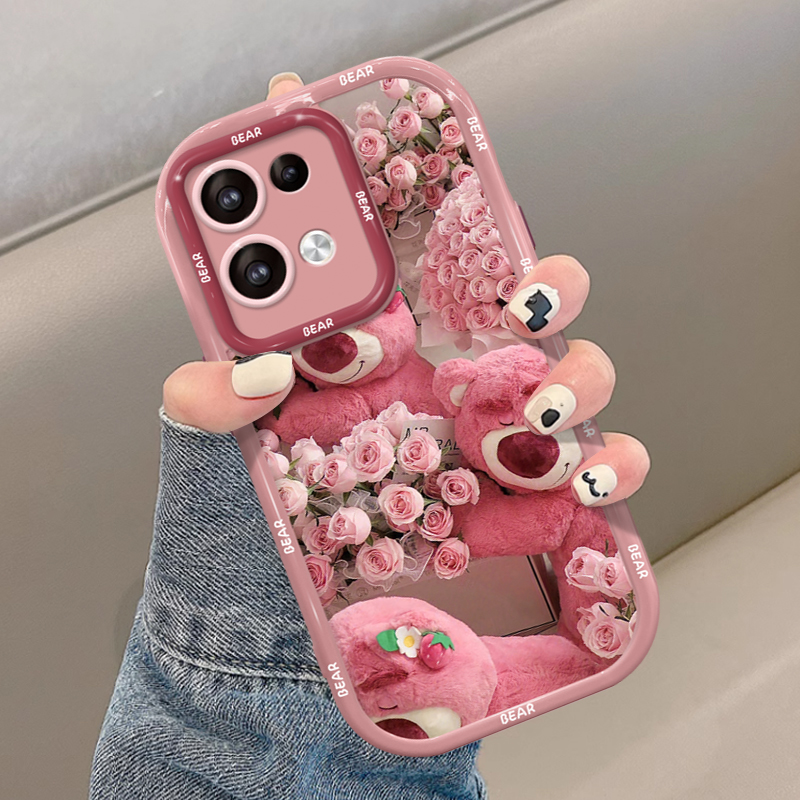 适用于opporeno9手机壳女生玫瑰粉嫩熊reno8奶油壳reno6/7pro全包防摔硅胶5g小众保护套软壳reno5k新款高级感