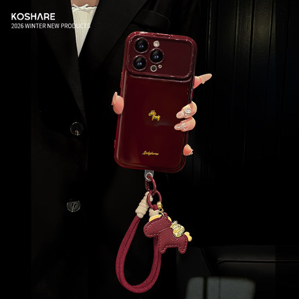 适用苹果17promax手机壳iphone16华为mate80大视窗翻盖pura70英文小马reno15新年款x300magic7酒红小米17/15