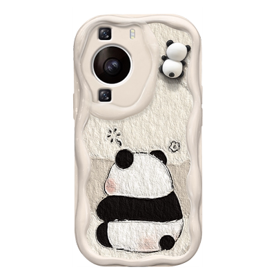 适用华为mate60pro手机壳pura70pro+新女款荣耀200/100奶油纹90/80立体熊猫公仔nova12/11se防摔p50/30保护套