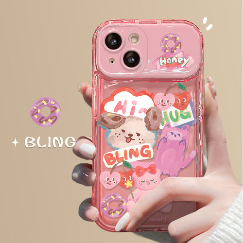 新品上市，透粉狗狗翻盖镜子手机壳