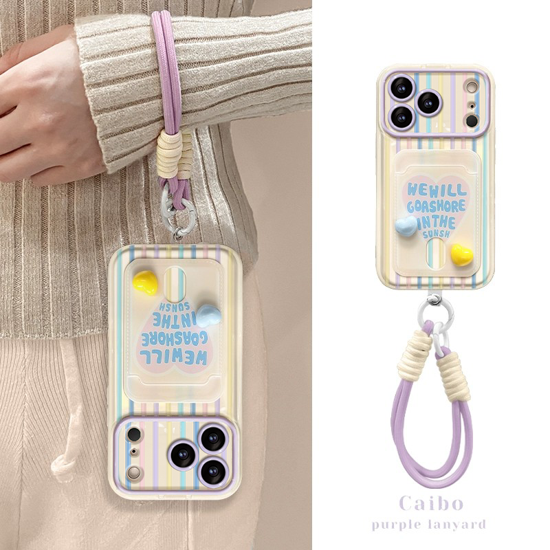 适用苹果17promax手机壳新女款iPhone16/15plus全包防摔14/13竖纹爱心挂绳12大视窗11软硅胶xs翻盖镜子保护套